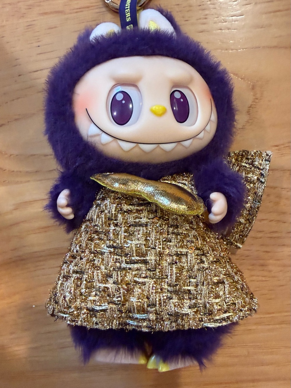 Labubu Purple Plush Monster Keychain with Gold Dress